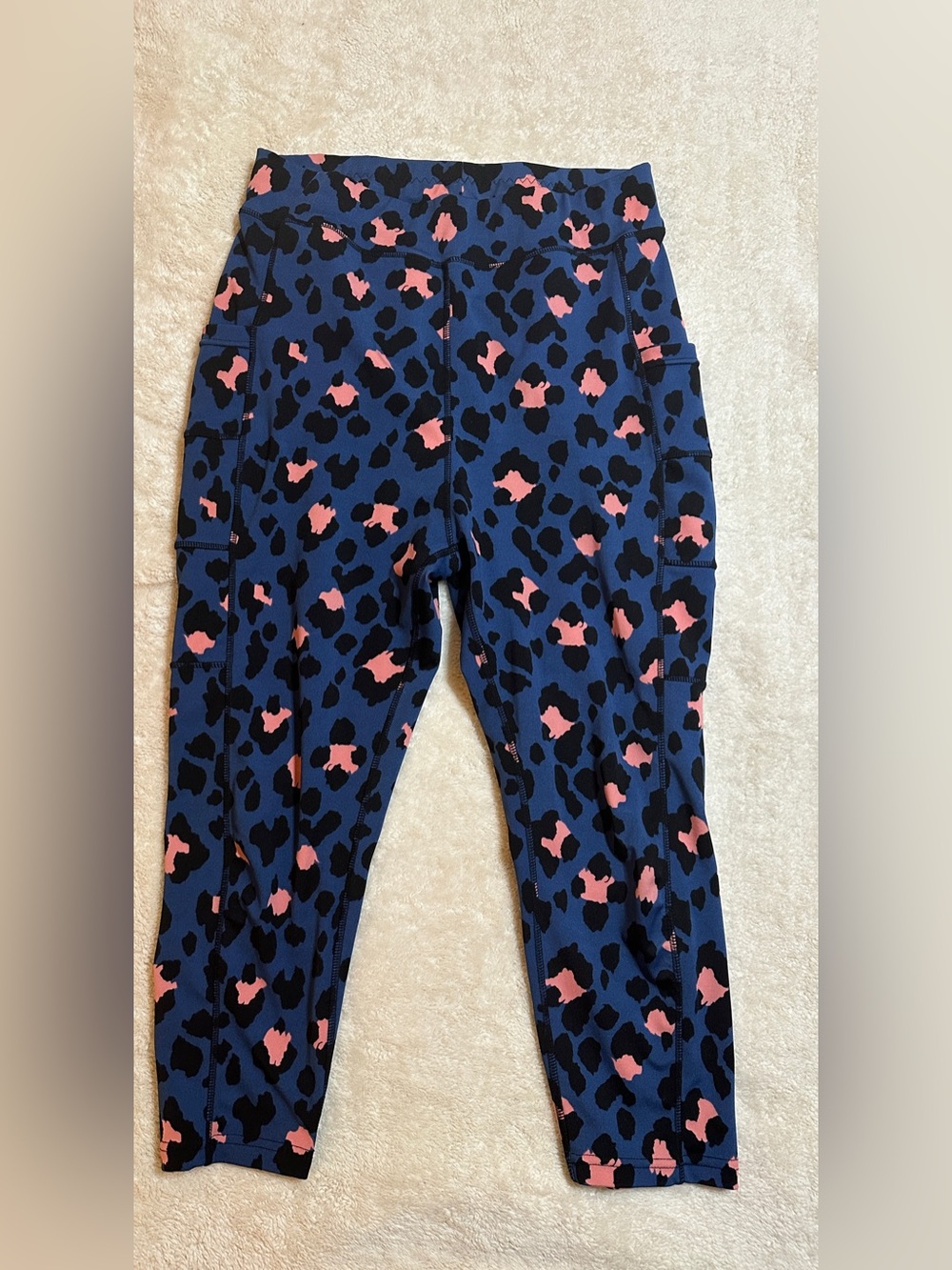 POP Fit Navy Blue Leopard Print Leggings with Pink Spots